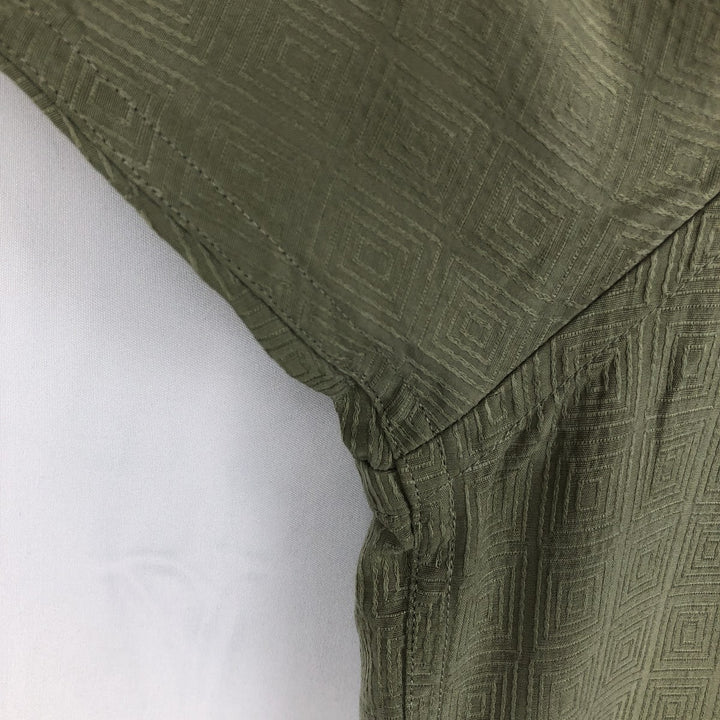 Perry Ellis All-over Print Short Sleeve Open Collar Silk Shirt Box Shirt Men's XL silk green type yellow green Vintage Second Hand