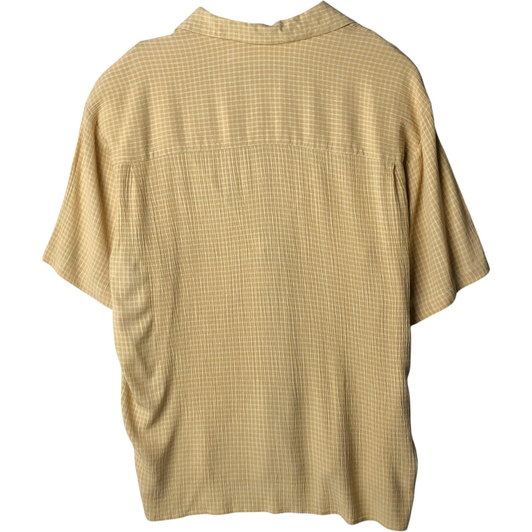 Jay y. Ko Check Pattern Short-Sleeve Open Collar Rayon Shirt, Boxy Shirt, Made in USA, Men's XL Equivalent Rayon yellow type Vintage Second Hand