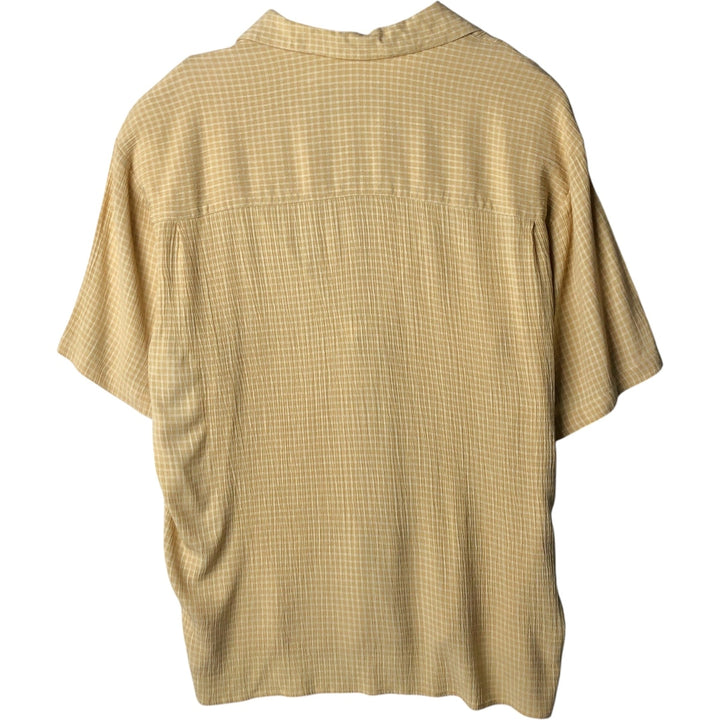 Jay y. Ko Check Pattern Short-Sleeve Open Collar Rayon Shirt, Boxy Shirt, Made in USA, Men's XL Equivalent Rayon yellow type Vintage Second Hand
