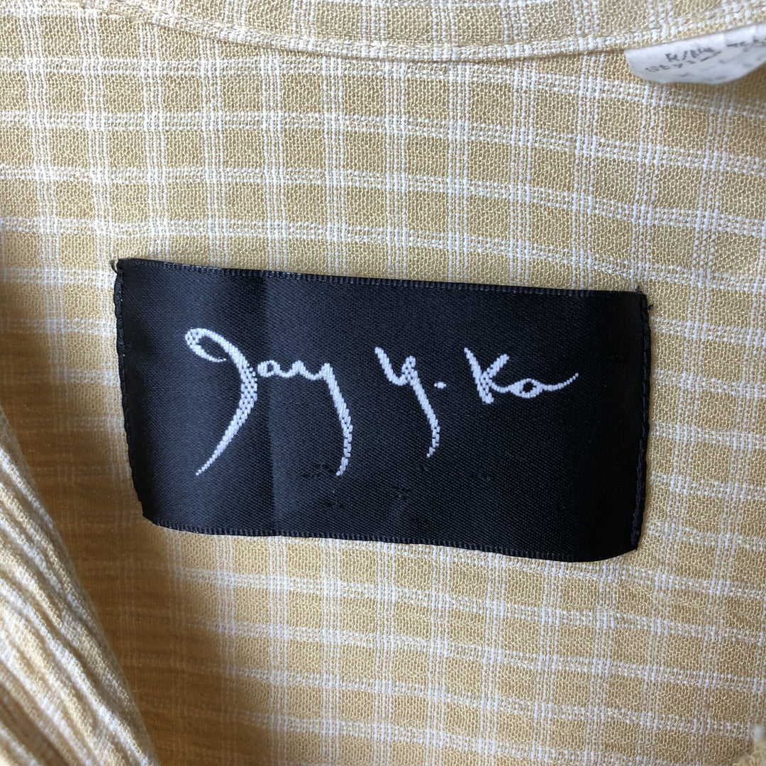 Jay y. Ko Check Pattern Short-Sleeve Open Collar Rayon Shirt, Boxy Shirt, Made in USA, Men's XL Equivalent Rayon yellow type Vintage Second Hand