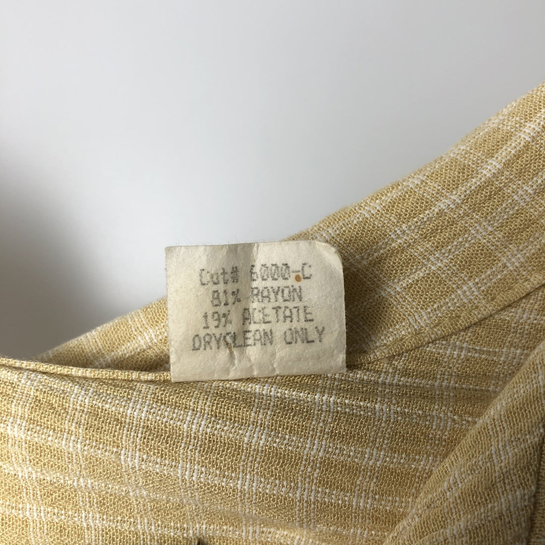 Jay y. Ko Check Pattern Short-Sleeve Open Collar Rayon Shirt, Boxy Shirt, Made in USA, Men's XL Equivalent Rayon yellow type Vintage Second Hand