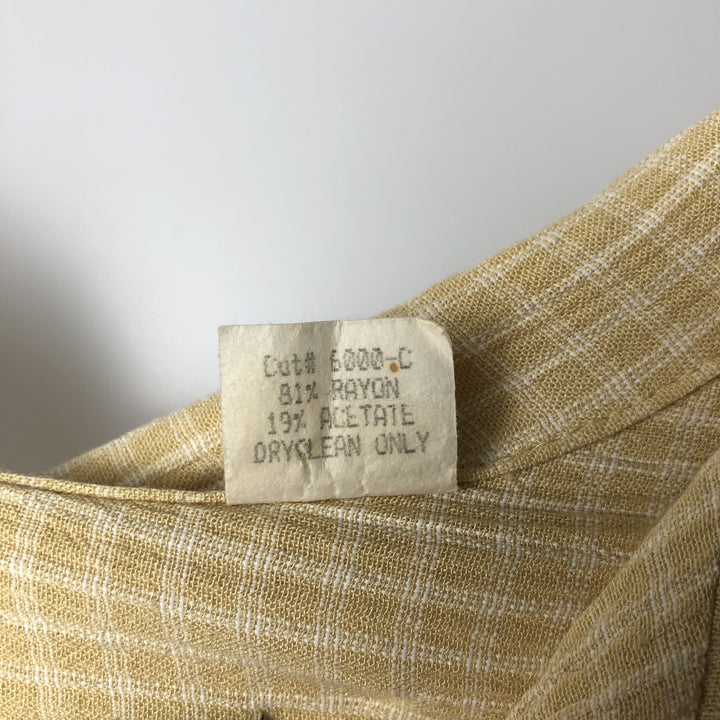 Jay y. Ko Check Pattern Short-Sleeve Open Collar Rayon Shirt, Boxy Shirt, Made in USA, Men's XL Equivalent Rayon yellow type Vintage Second Hand