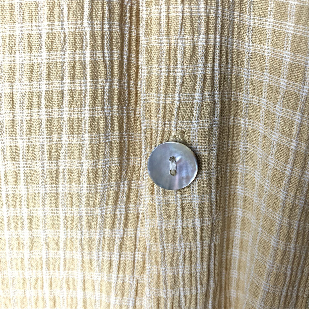 Jay y. Ko Check Pattern Short-Sleeve Open Collar Rayon Shirt, Boxy Shirt, Made in USA, Men's XL Equivalent Rayon yellow type Vintage Second Hand