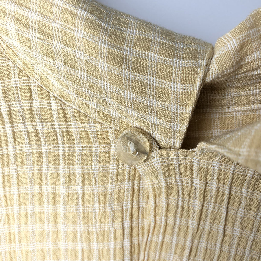Jay y. Ko Check Pattern Short-Sleeve Open Collar Rayon Shirt, Boxy Shirt, Made in USA, Men's XL Equivalent Rayon yellow type Vintage Second Hand