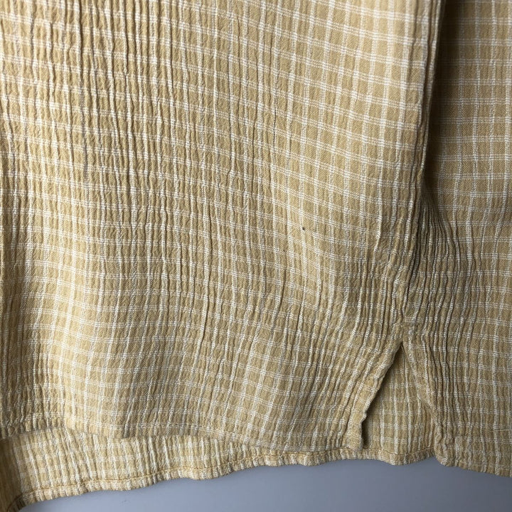 Jay y. Ko Check Pattern Short-Sleeve Open Collar Rayon Shirt, Boxy Shirt, Made in USA, Men's XL Equivalent Rayon yellow type Vintage Second Hand