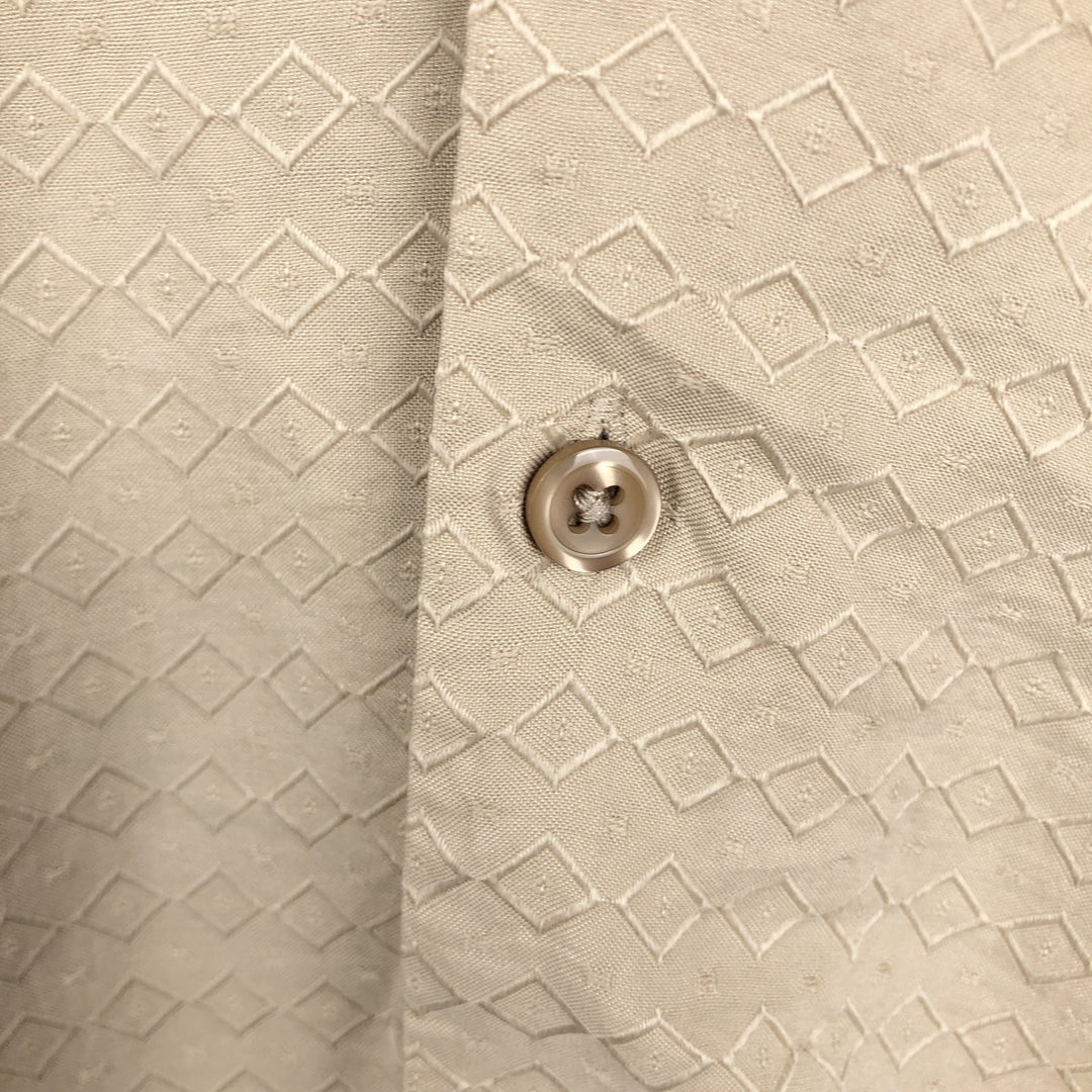 Perry Ellis All-over Print Short Sleeve Open Collar Silk Shirt Box Shirt Men's M Size silk Beige type Vintage Second Hand