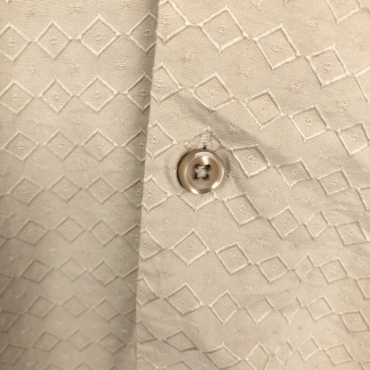 Perry Ellis All-over Print Short Sleeve Open Collar Silk Shirt Box Shirt Men's M Size silk Beige type Vintage Second Hand