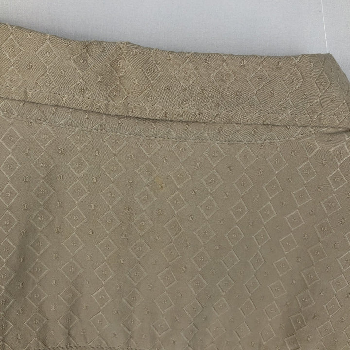Perry Ellis All-over Print Short Sleeve Open Collar Silk Shirt Box Shirt Men's M Size silk Beige type Vintage Second Hand