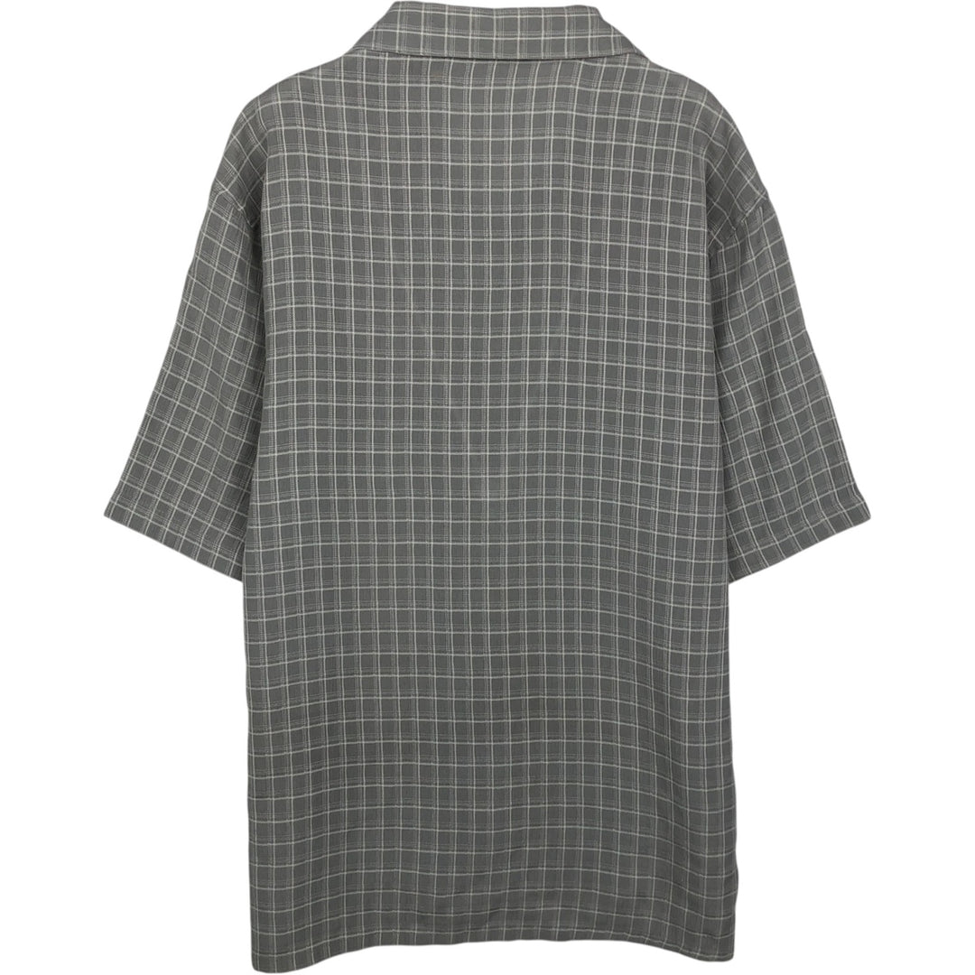 Manhattan Short-Sleeve Open-Collar Poly/Rayon Box Shirt, Men's Size M (approx.) polyester gray type Vintage Second Hand