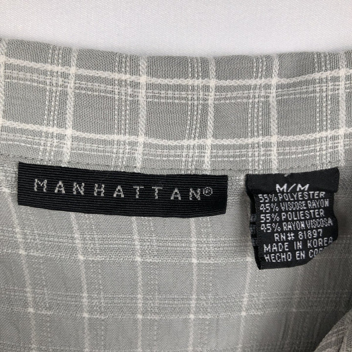 Manhattan Short-Sleeve Open-Collar Poly/Rayon Box Shirt, Men's Size M (approx.) polyester gray type Vintage Second Hand