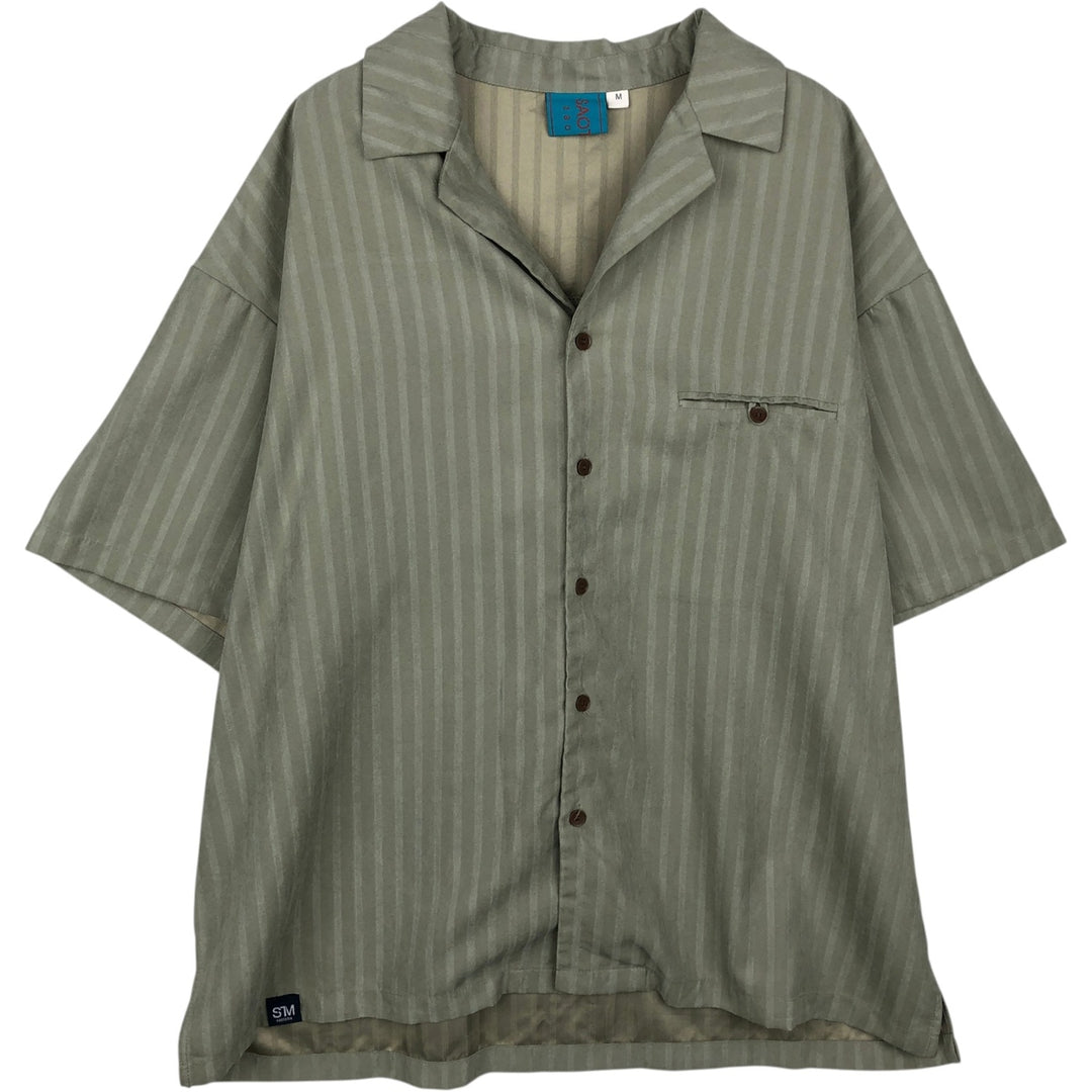 SAOTOME Stripe Pattern Short-Sleeve Open Collar Shirt, Boxy Shirt, Men's Size M (approx.) unclear Khaki type Vintage Second Hand