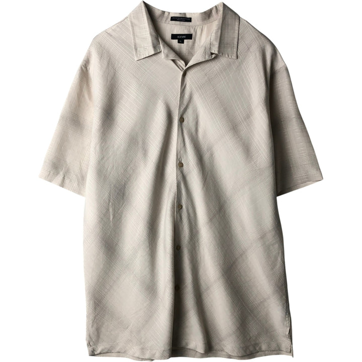 ALFANI All-over print short-sleeved open-collar rayon shirt, boxy fit, men's size XL. Rayon ivory Vintage Second Hand