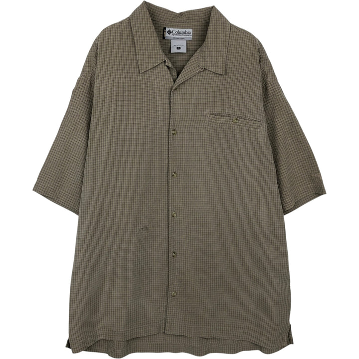 Columbia GRT Check Pattern Open Collar Modal Short Sleeve Box Shirt (Men's Size L) Modal Khaki type beige Vintage Second Hand