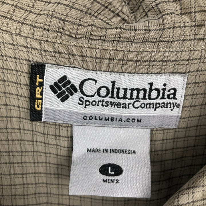 Columbia GRT Check Pattern Open Collar Modal Short Sleeve Box Shirt (Men's Size L) Modal Khaki type beige Vintage Second Hand