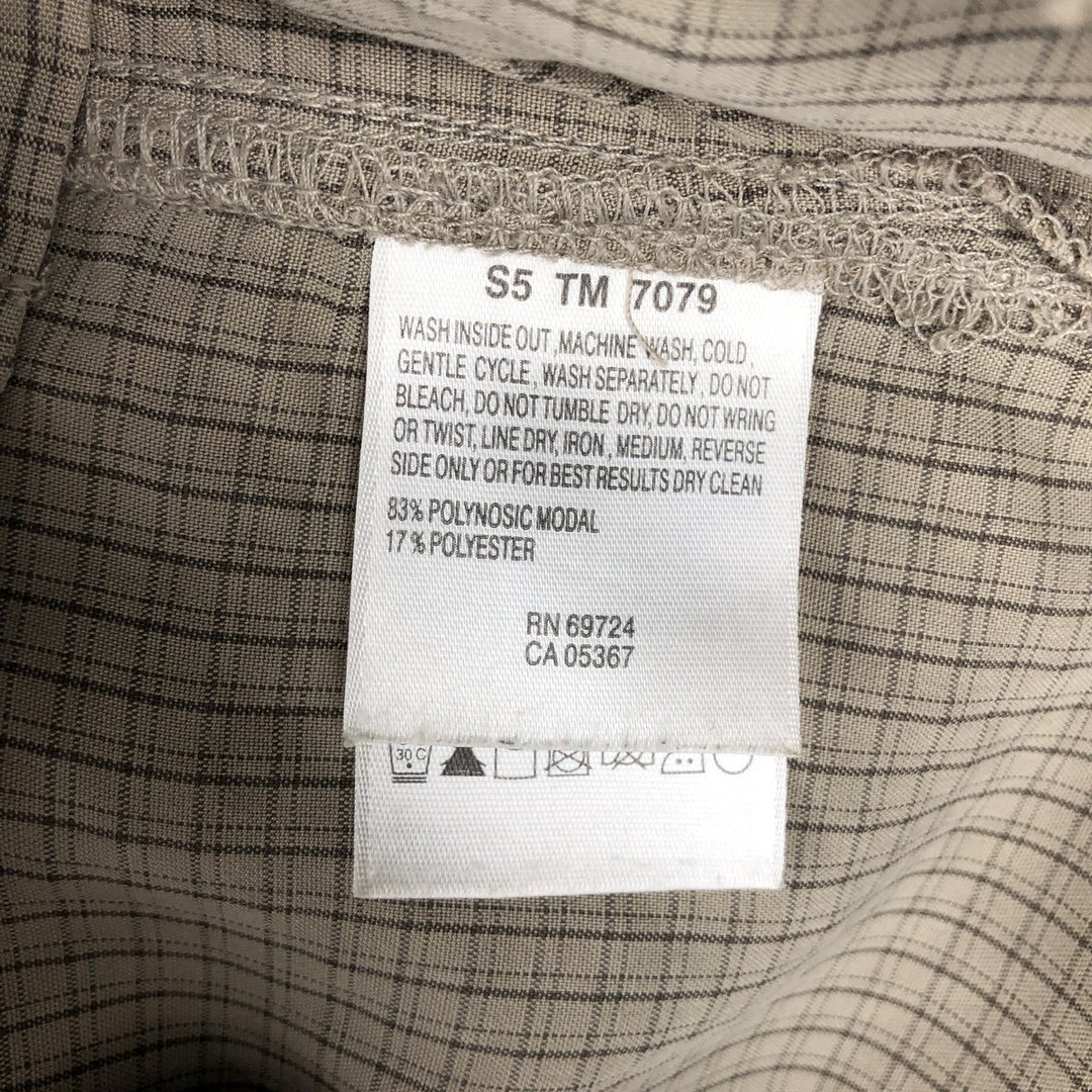 Columbia GRT Check Pattern Open Collar Modal Short Sleeve Box Shirt (Men's Size L) Modal Khaki type beige Vintage Second Hand