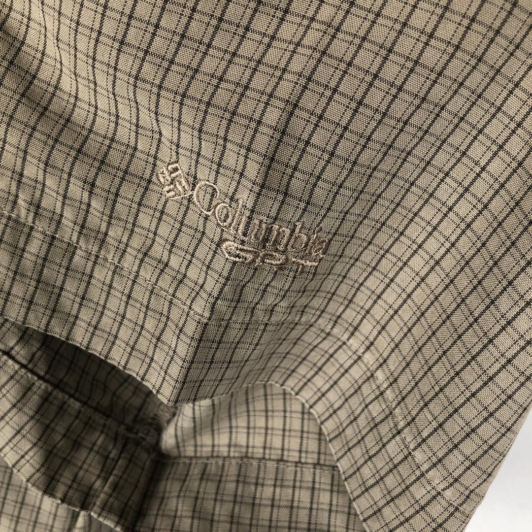 Columbia GRT Check Pattern Open Collar Modal Short Sleeve Box Shirt (Men's Size L) Modal Khaki type beige Vintage Second Hand