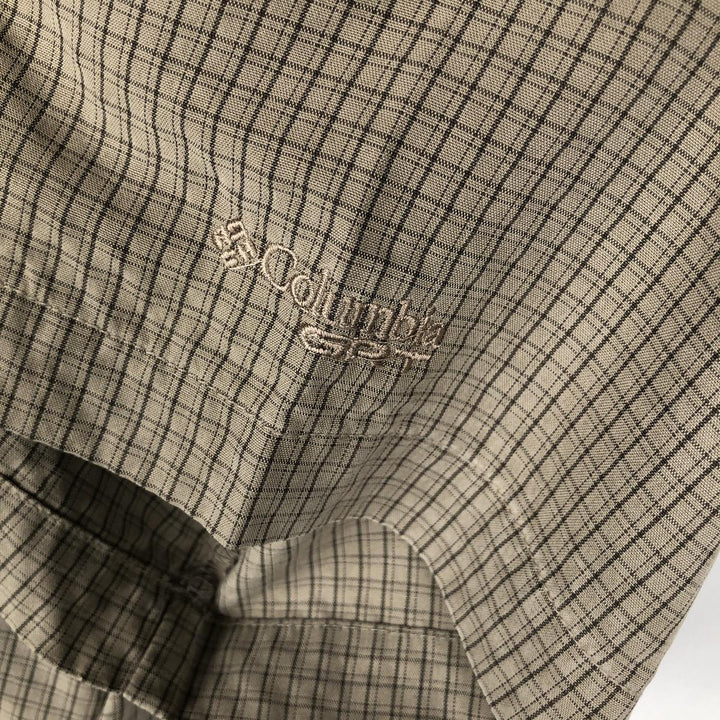 Columbia GRT Check Pattern Open Collar Modal Short Sleeve Box Shirt (Men's Size L) Modal Khaki type beige Vintage Second Hand
