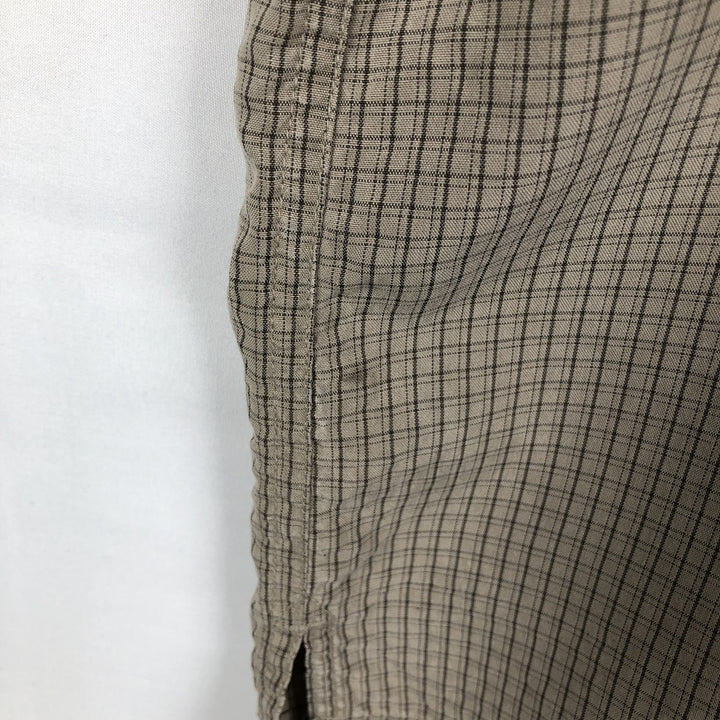 Columbia GRT Check Pattern Open Collar Modal Short Sleeve Box Shirt (Men's Size L) Modal Khaki type beige Vintage Second Hand