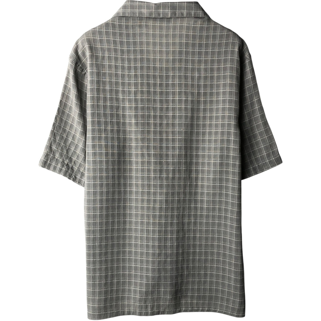 Manhattan MANHATTAN Check Pattern Short-Sleeve Open Collar Viscose Shirt Men's Size M (approx.) polyester gray type Vintage Second Hand