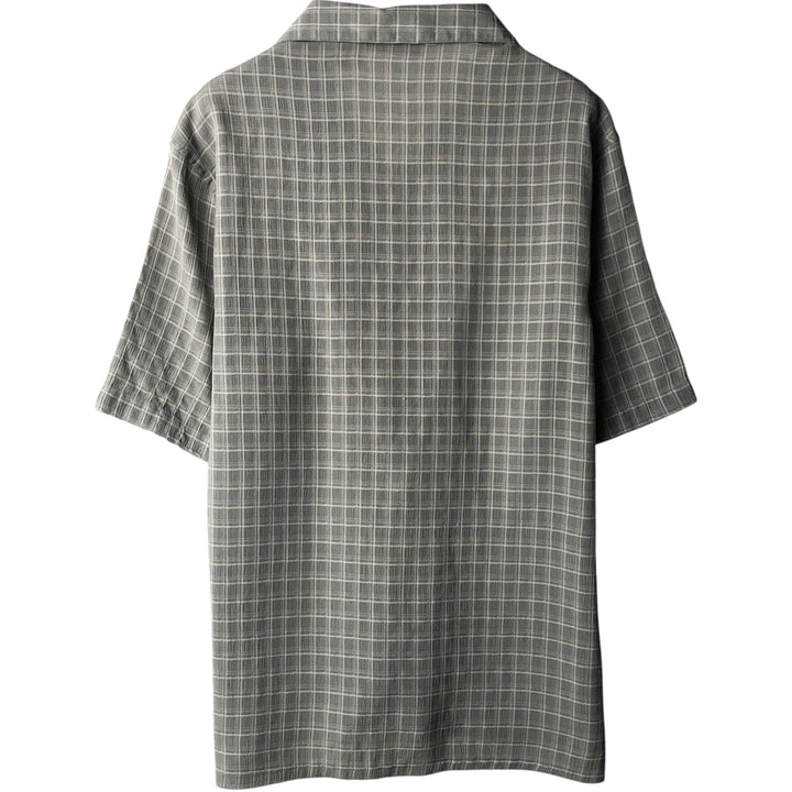 Manhattan MANHATTAN Check Pattern Short-Sleeve Open Collar Viscose Shirt Men's Size M (approx.) polyester gray type Vintage Second Hand
