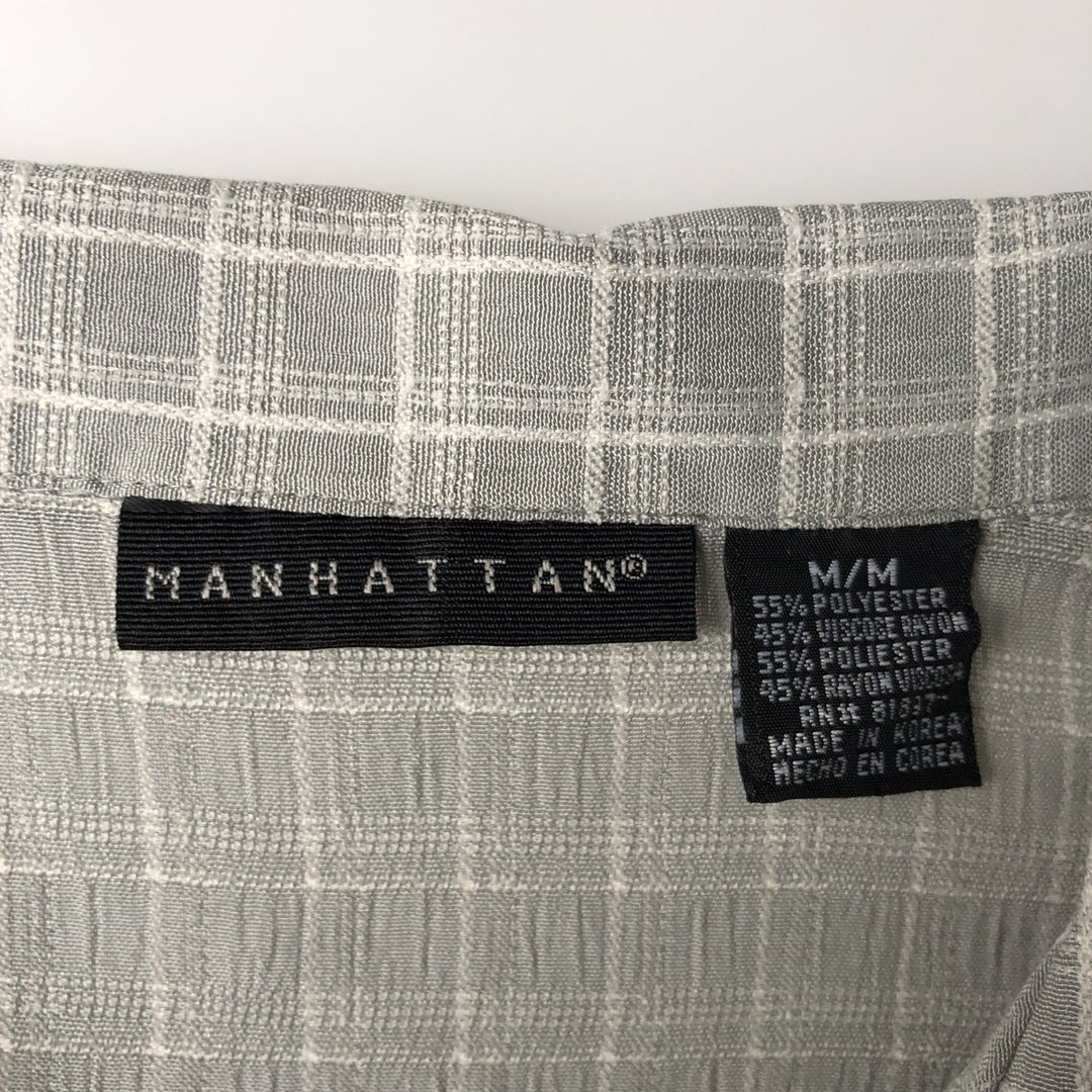 Manhattan MANHATTAN Check Pattern Short-Sleeve Open Collar Viscose Shirt Men's Size M (approx.) polyester gray type Vintage Second Hand
