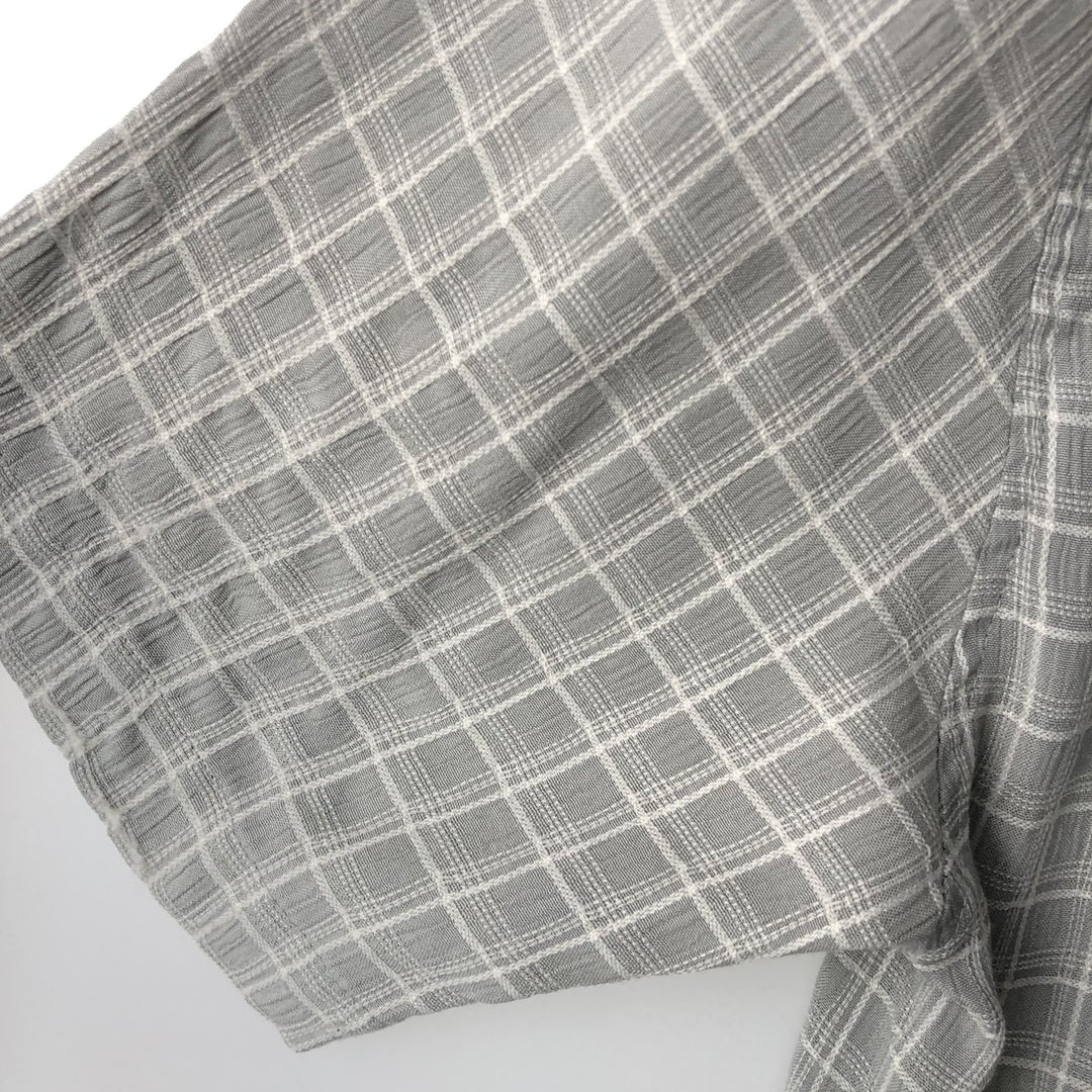 Manhattan MANHATTAN Check Pattern Short-Sleeve Open Collar Viscose Shirt Men's Size M (approx.) polyester gray type Vintage Second Hand
