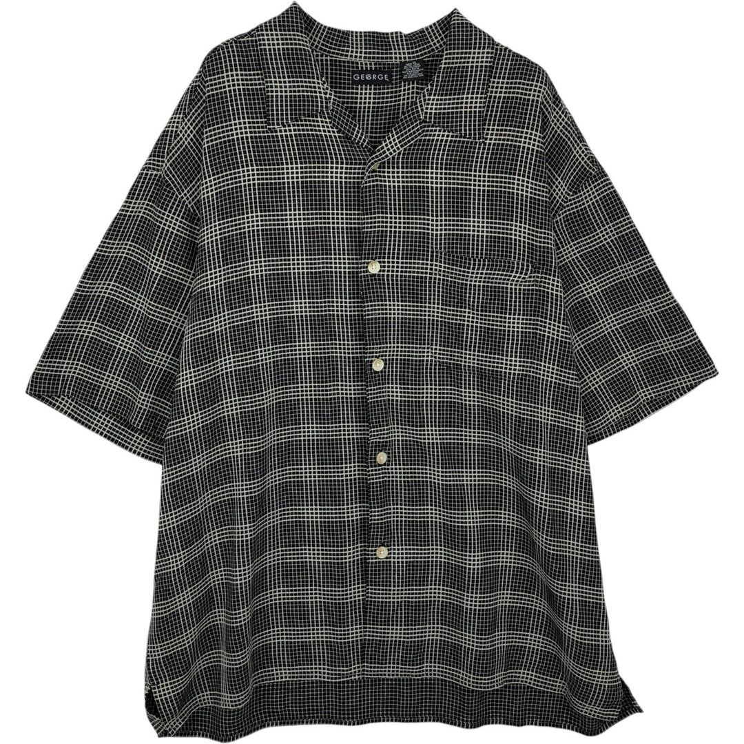 GEORGE Check Pattern Short-Sleeve Open Collar Polyester Shirt, Boxy Fit, Men's Size XL (approx.) polyester black type Vintage Second Hand