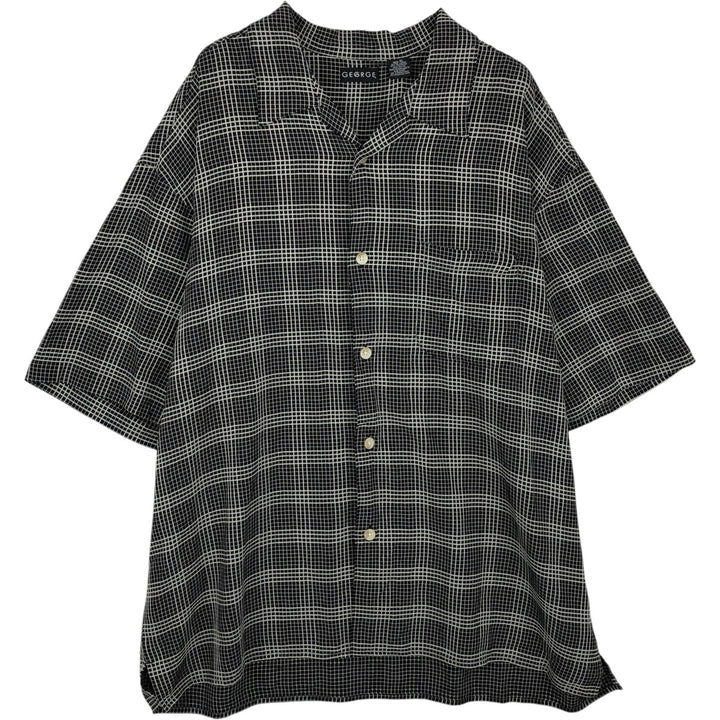 GEORGE Check Pattern Short-Sleeve Open Collar Polyester Shirt, Boxy Fit, Men's Size XL (approx.) polyester black type Vintage Second Hand