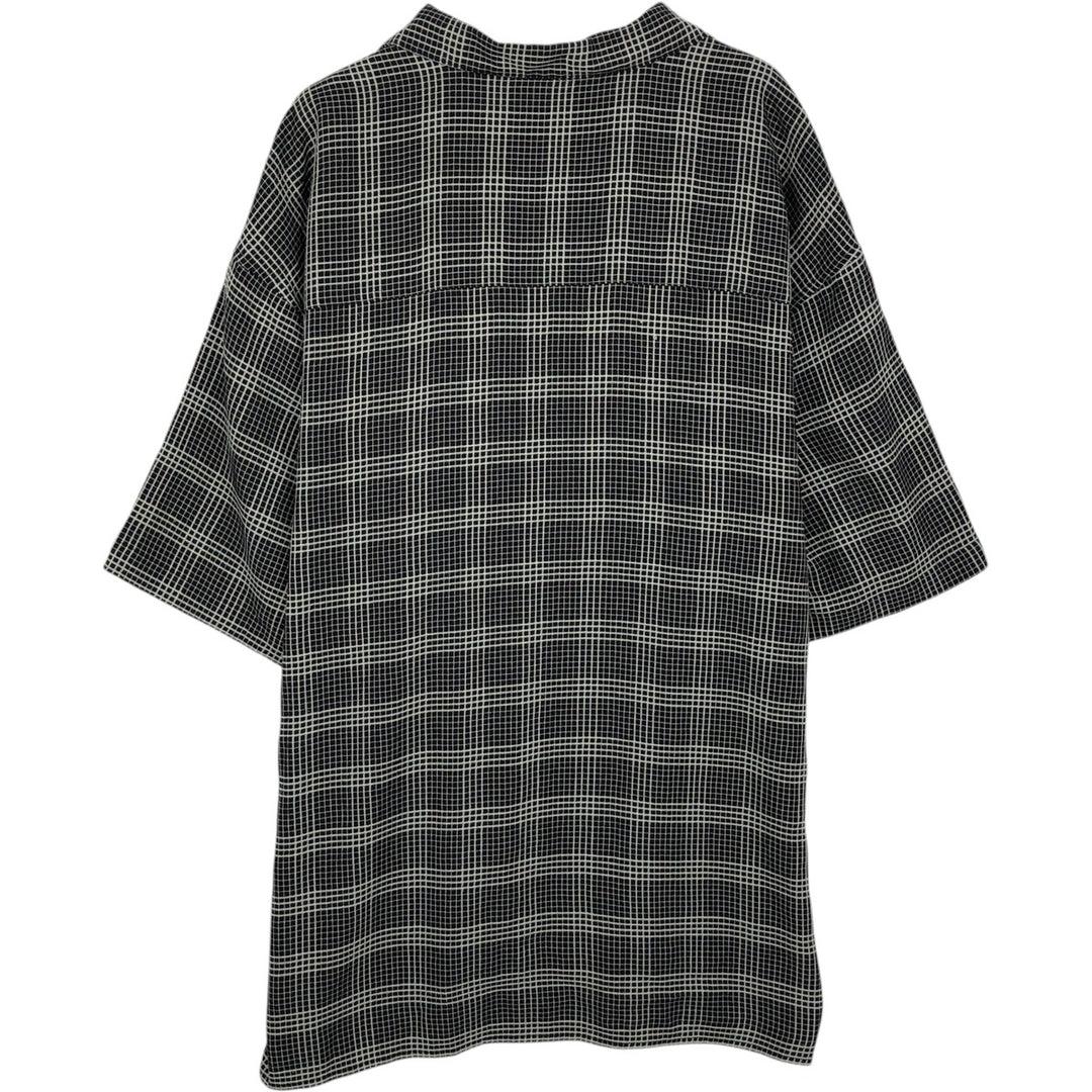 GEORGE Check Pattern Short-Sleeve Open Collar Polyester Shirt, Boxy Fit, Men's Size XL (approx.) polyester black type Vintage Second Hand