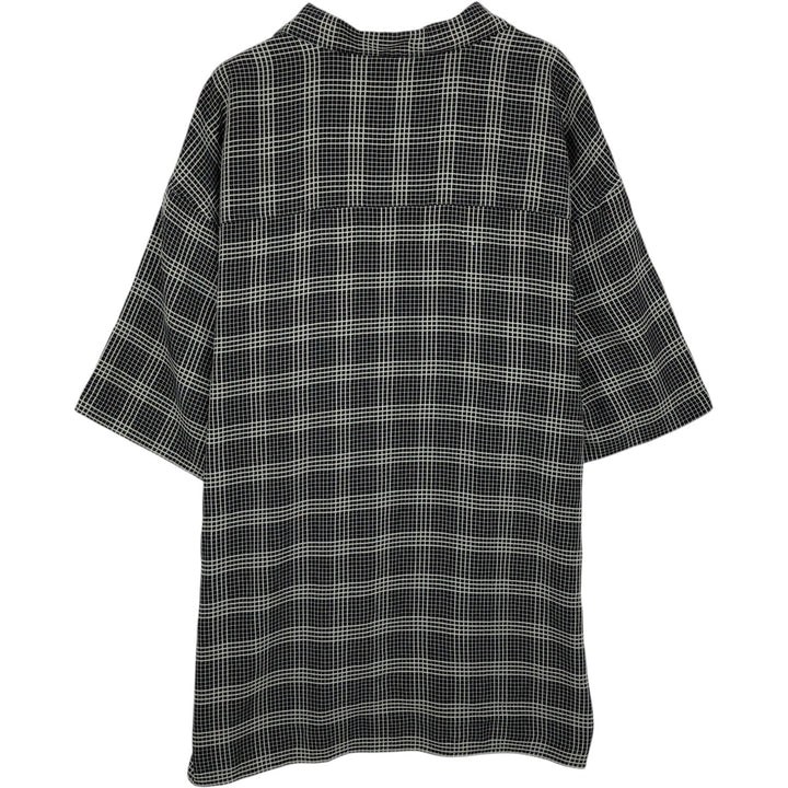 GEORGE Check Pattern Short-Sleeve Open Collar Polyester Shirt, Boxy Fit, Men's Size XL (approx.) polyester black type Vintage Second Hand