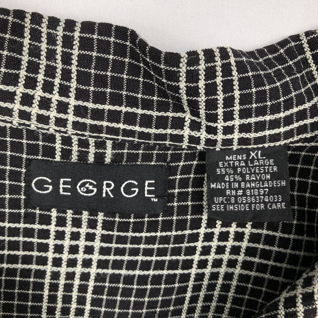 GEORGE Check Pattern Short-Sleeve Open Collar Polyester Shirt, Boxy Fit, Men's Size XL (approx.) polyester black type Vintage Second Hand