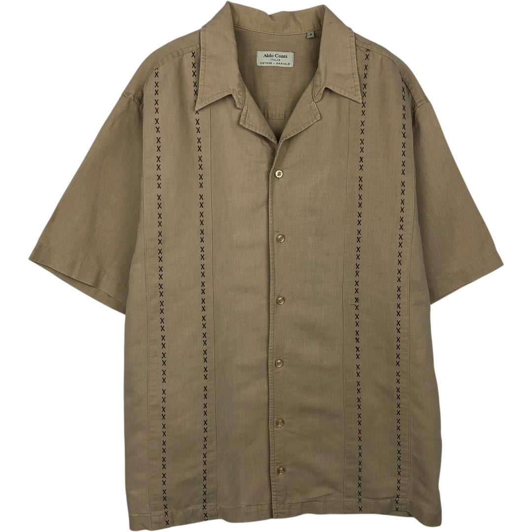 Aldo Conti all-over print short-sleeved open-collar shirt, boxy style, men's size L equivalent. unclear Beige type Vintage Second Hand