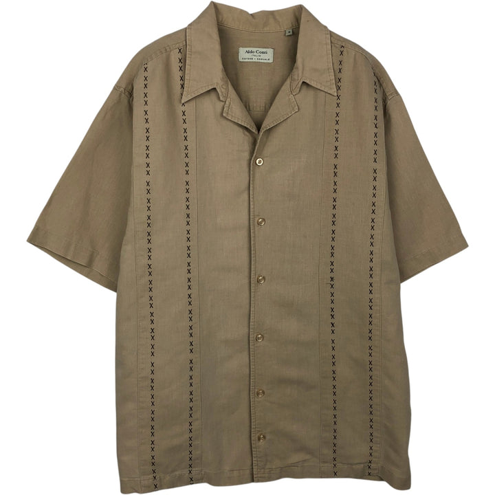 Aldo Conti all-over print short-sleeved open-collar shirt, boxy style, men's size L equivalent. unclear Beige type Vintage Second Hand