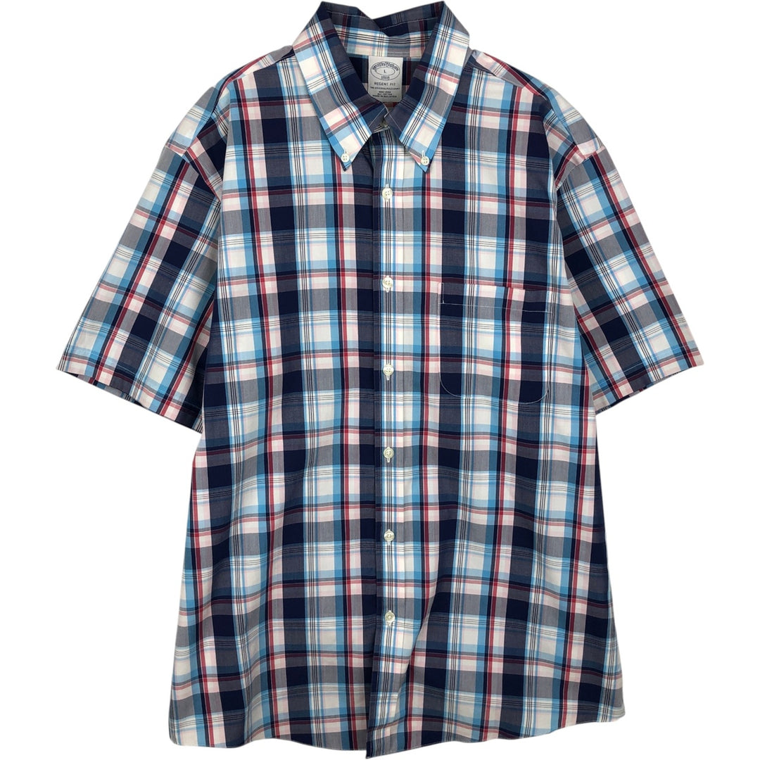 Brooks Brothers 1818 short sleeve button down check shirt, men's size L cotton blue type Vintage Second Hand