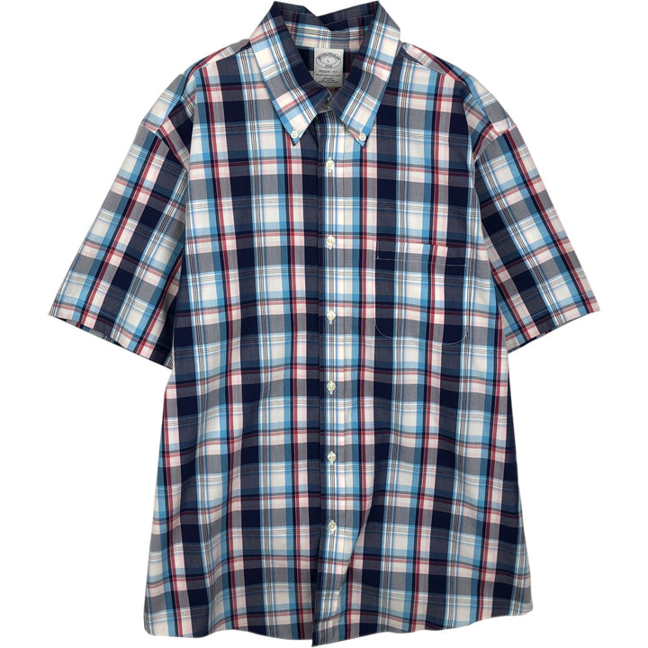 Brooks Brothers 1818 short sleeve button down check shirt, men's size L cotton blue type Vintage Second Hand