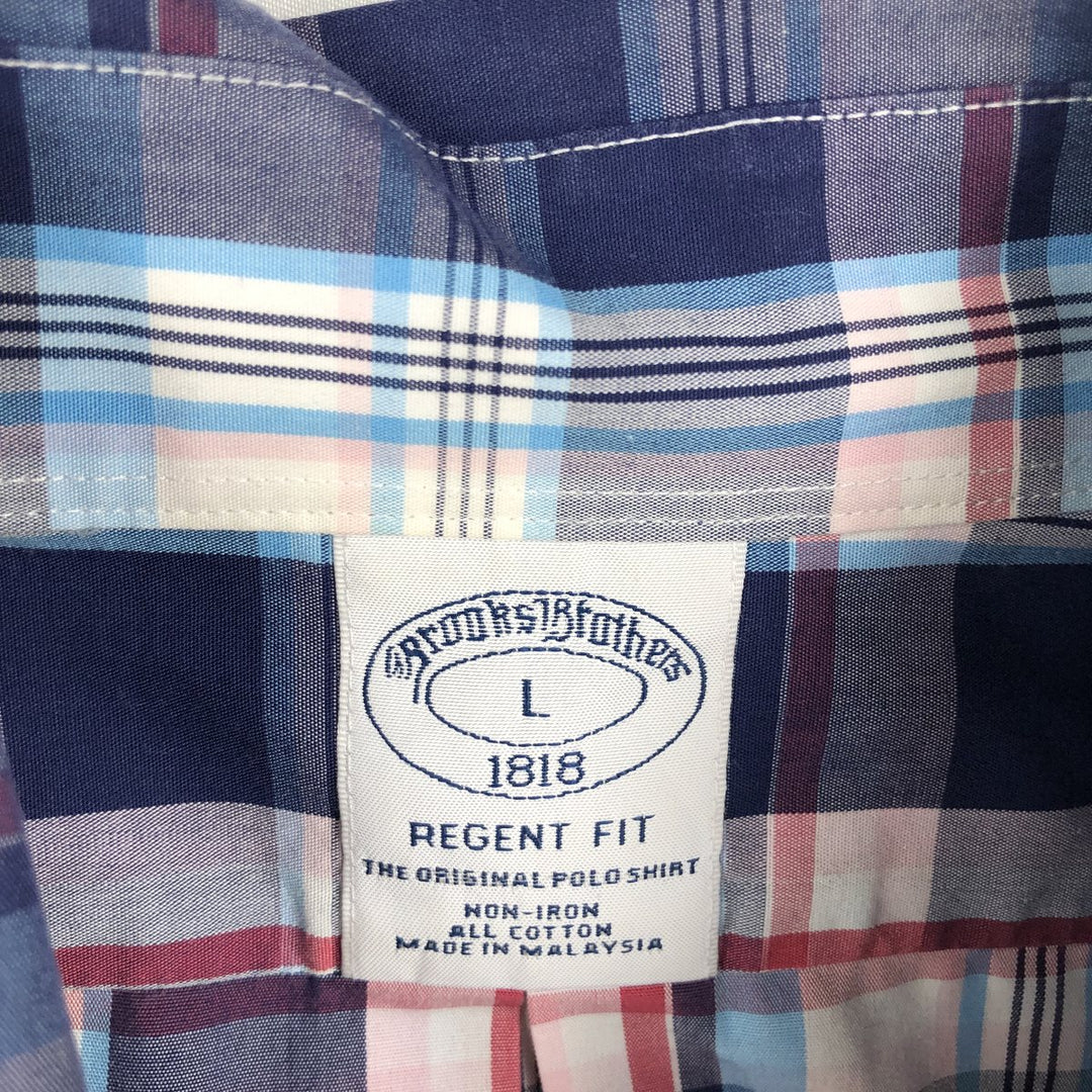 Brooks Brothers 1818 short sleeve button down check shirt, men's size L cotton blue type Vintage Second Hand