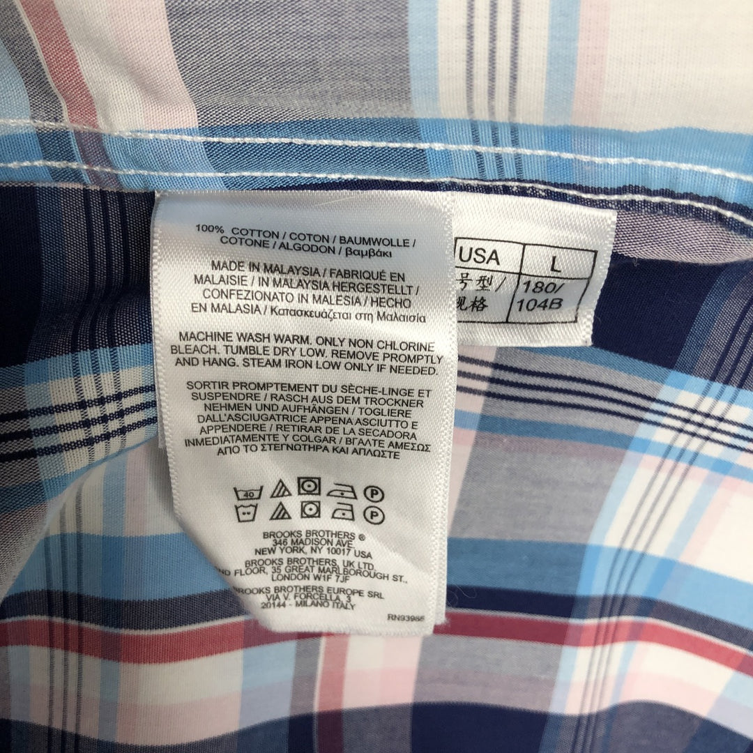 Brooks Brothers 1818 short sleeve button down check shirt, men's size L cotton blue type Vintage Second Hand