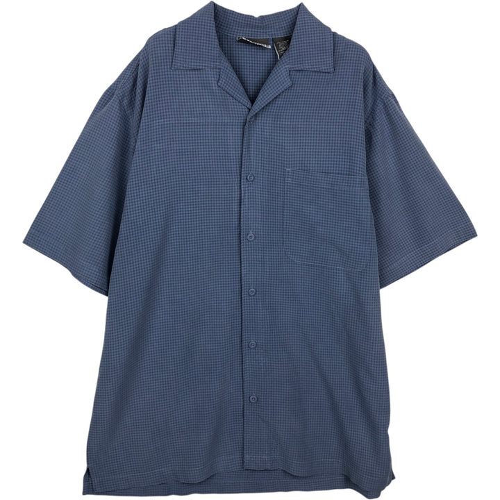 Counter Check Pattern Short-Sleeve Open Collar Rayon Shirt, Boxy Shirt, Men's Size M (approx.) Rayon blue type Vintage Second Hand