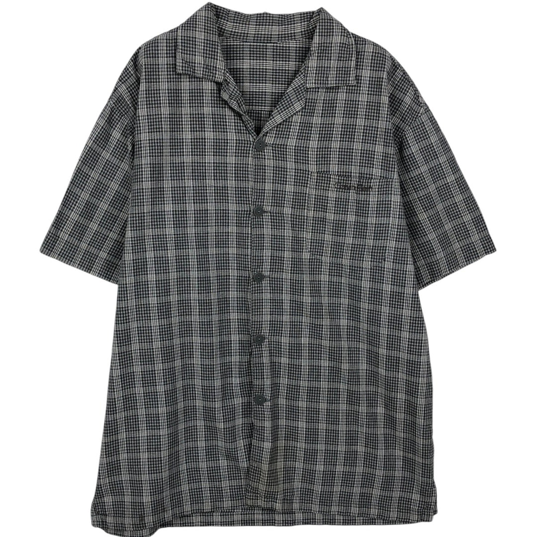 Calvin Klein Check Pattern Short-Sleeve Open Collar Cotton Shirt, Boxy Shirt, Men's Size L (approx.) unclear gray type Vintage Second Hand