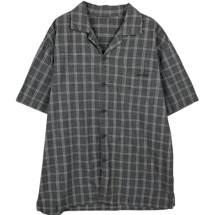 Calvin Klein Check Pattern Short-Sleeve Open Collar Cotton Shirt, Boxy Shirt, Men's Size L (approx.) unclear gray type Vintage Second Hand