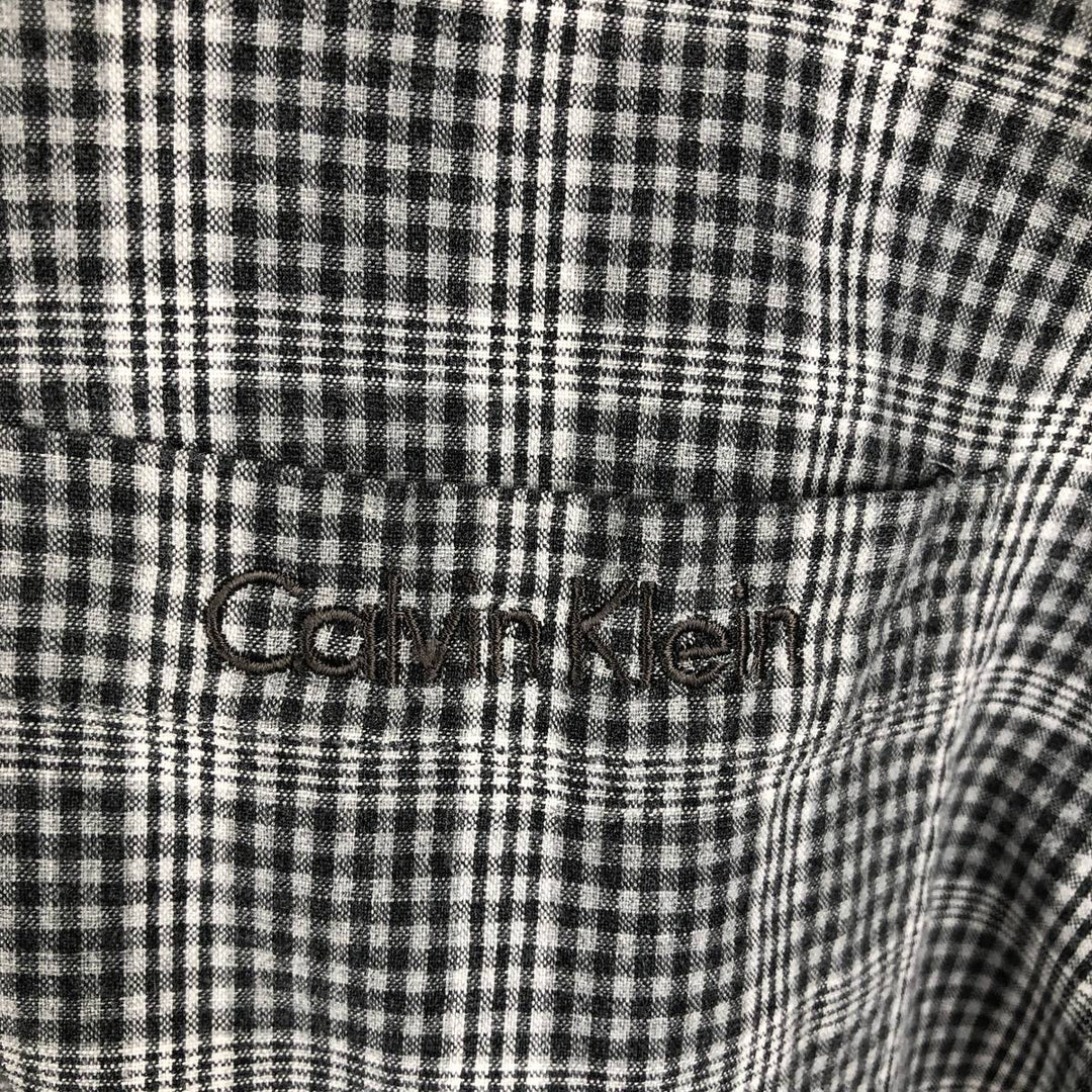 Calvin Klein Check Pattern Short-Sleeve Open Collar Cotton Shirt, Boxy Shirt, Men's Size L (approx.) unclear gray type Vintage Second Hand