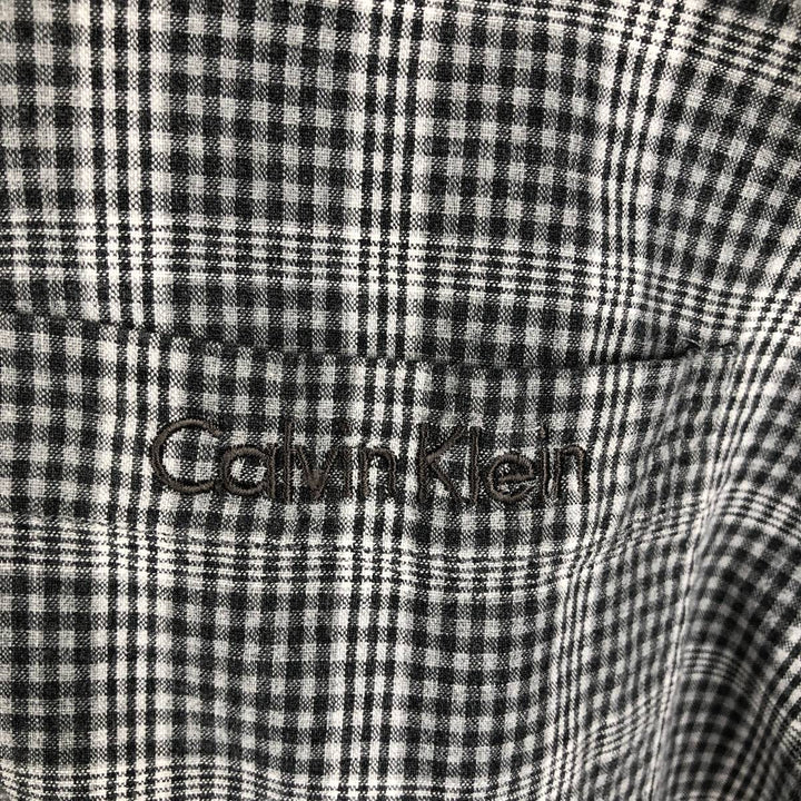 Calvin Klein Check Pattern Short-Sleeve Open Collar Cotton Shirt, Boxy Shirt, Men's Size L (approx.) unclear gray type Vintage Second Hand