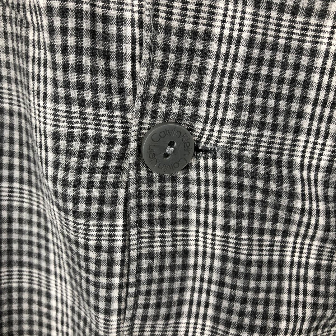 Calvin Klein Check Pattern Short-Sleeve Open Collar Cotton Shirt, Boxy Shirt, Men's Size L (approx.) unclear gray type Vintage Second Hand