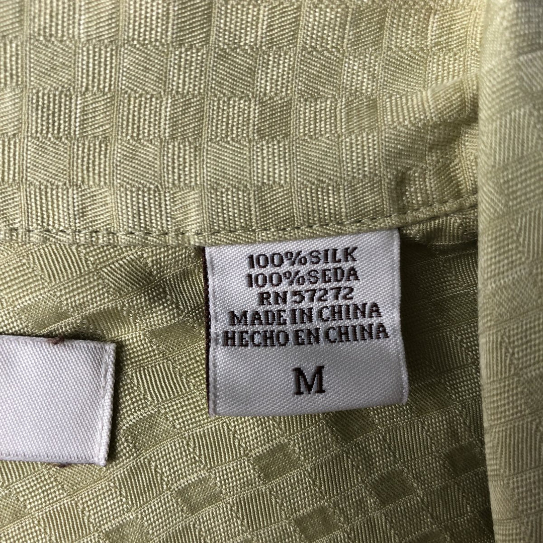 Perry Ellis PERRY ELLIS All-over Print Short Sleeve Silk Shirt Box Shirt Men's M Size silk yellow type Vintage Second Hand