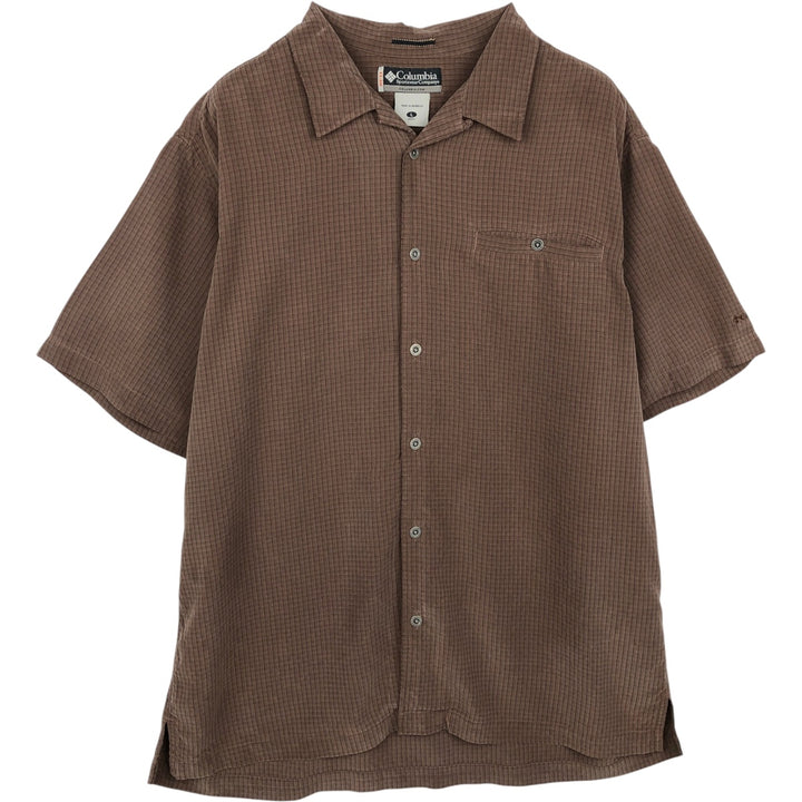 Columbia XCO Check Pattern Short-Sleeve Open-Collar Rayon Shirt, Boxy Fit, Men's Size L Modal brown type Vintage Second Hand