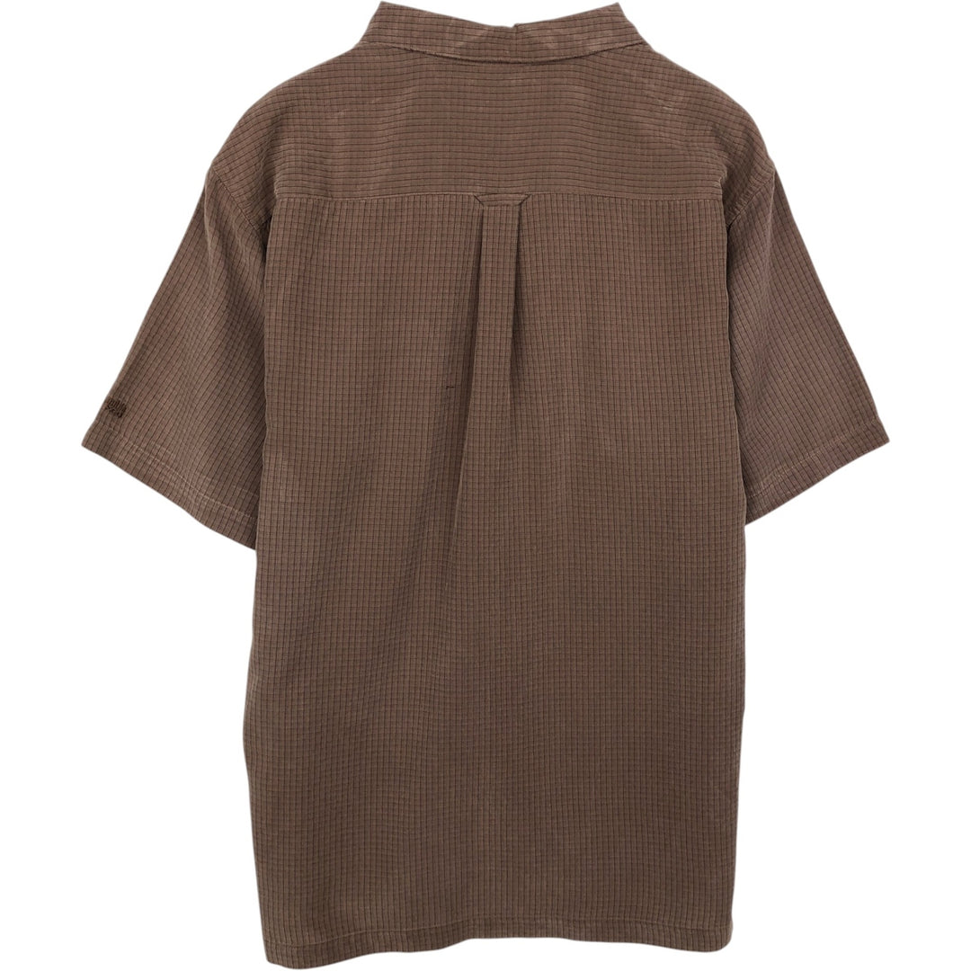 Columbia XCO Check Pattern Short-Sleeve Open-Collar Rayon Shirt, Boxy Fit, Men's Size L Modal brown type Vintage Second Hand