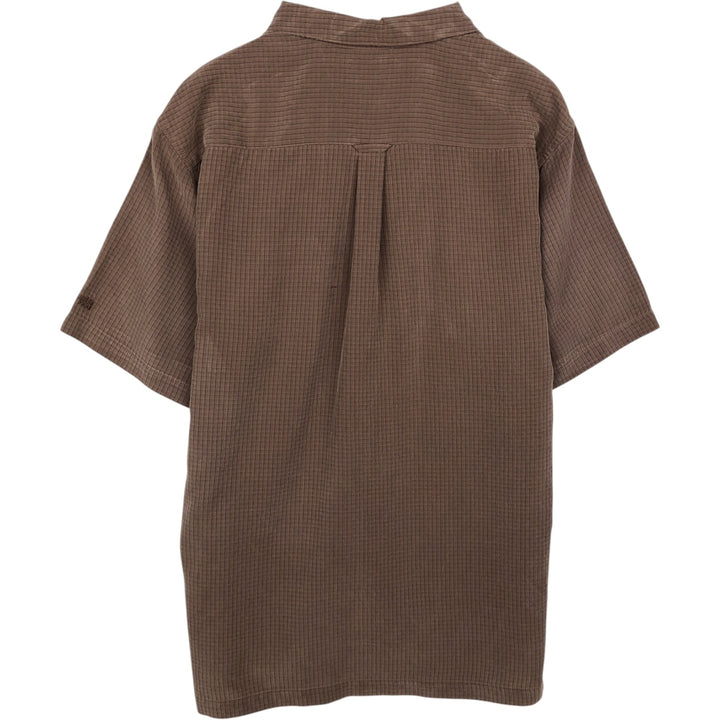 Columbia XCO Check Pattern Short-Sleeve Open-Collar Rayon Shirt, Boxy Fit, Men's Size L Modal brown type Vintage Second Hand