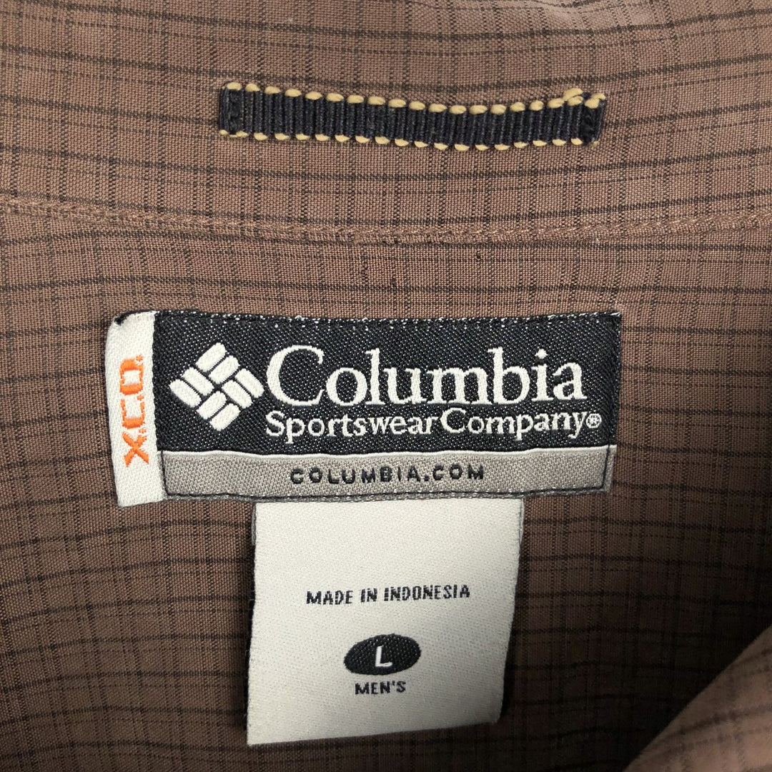Columbia XCO Check Pattern Short-Sleeve Open-Collar Rayon Shirt, Boxy Fit, Men's Size L Modal brown type Vintage Second Hand
