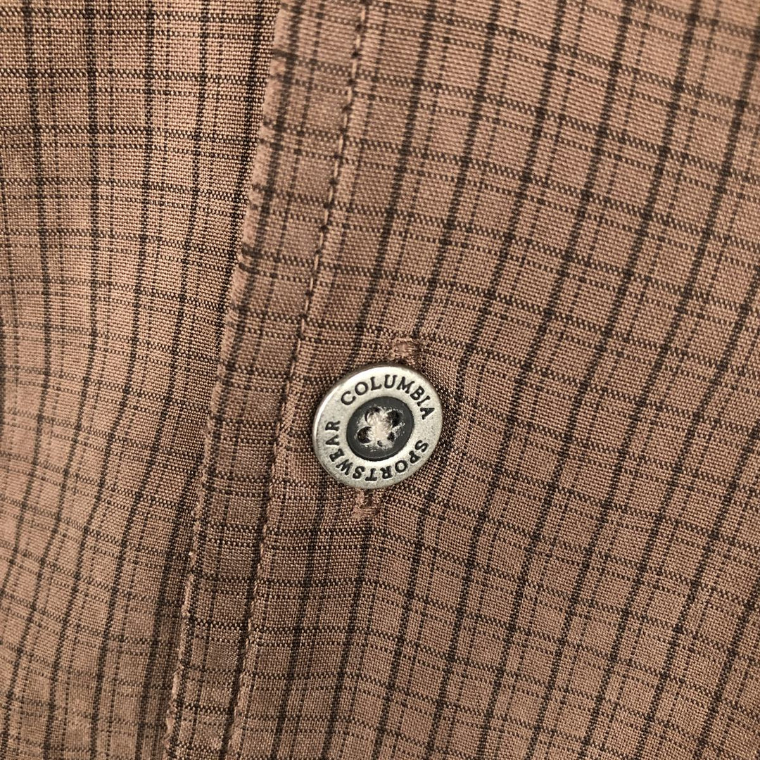 Columbia XCO Check Pattern Short-Sleeve Open-Collar Rayon Shirt, Boxy Fit, Men's Size L Modal brown type Vintage Second Hand