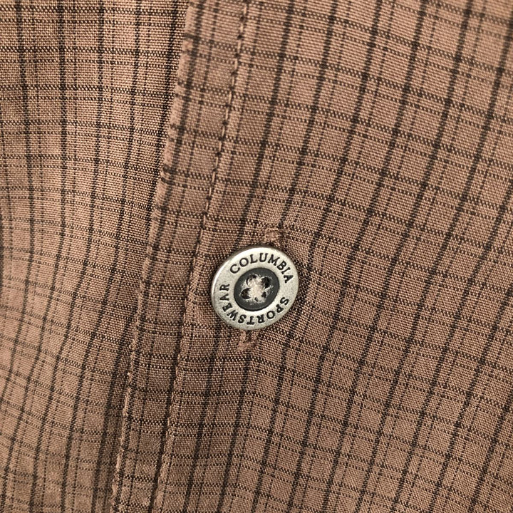 Columbia XCO Check Pattern Short-Sleeve Open-Collar Rayon Shirt, Boxy Fit, Men's Size L Modal brown type Vintage Second Hand